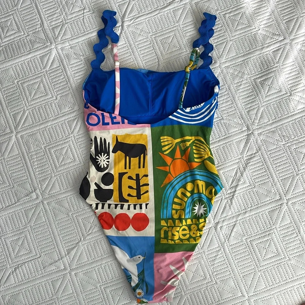 Anthropologie Anisa Makhoul Patchwork One-Piece Swimsuit Size Large - Picture 4 of 9